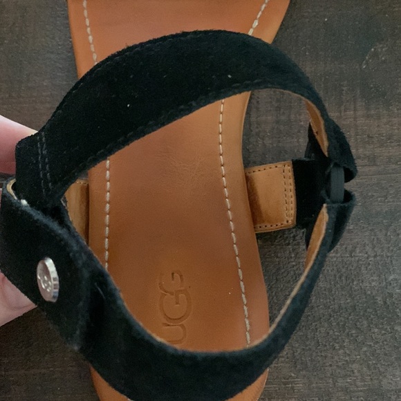 EUC—UGG Rynell Black Suede & Leopard Print Calfshair Strap Leather Sandals - Picture 4 of 6